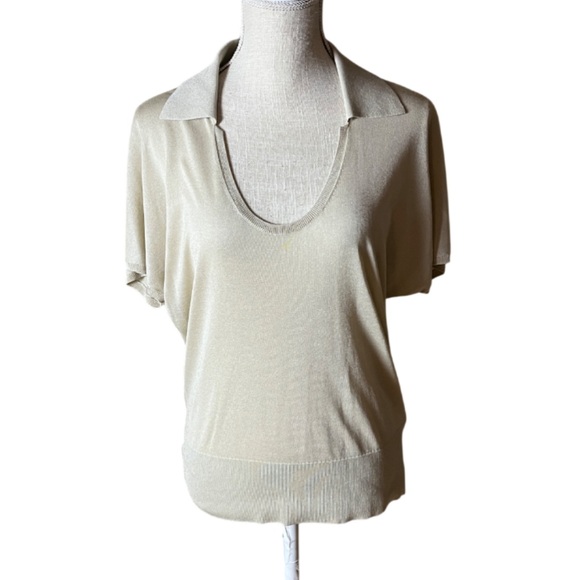 COS Tops - COS Scoop-Neck Knitted Polo Shirt - Stone Beige - Large